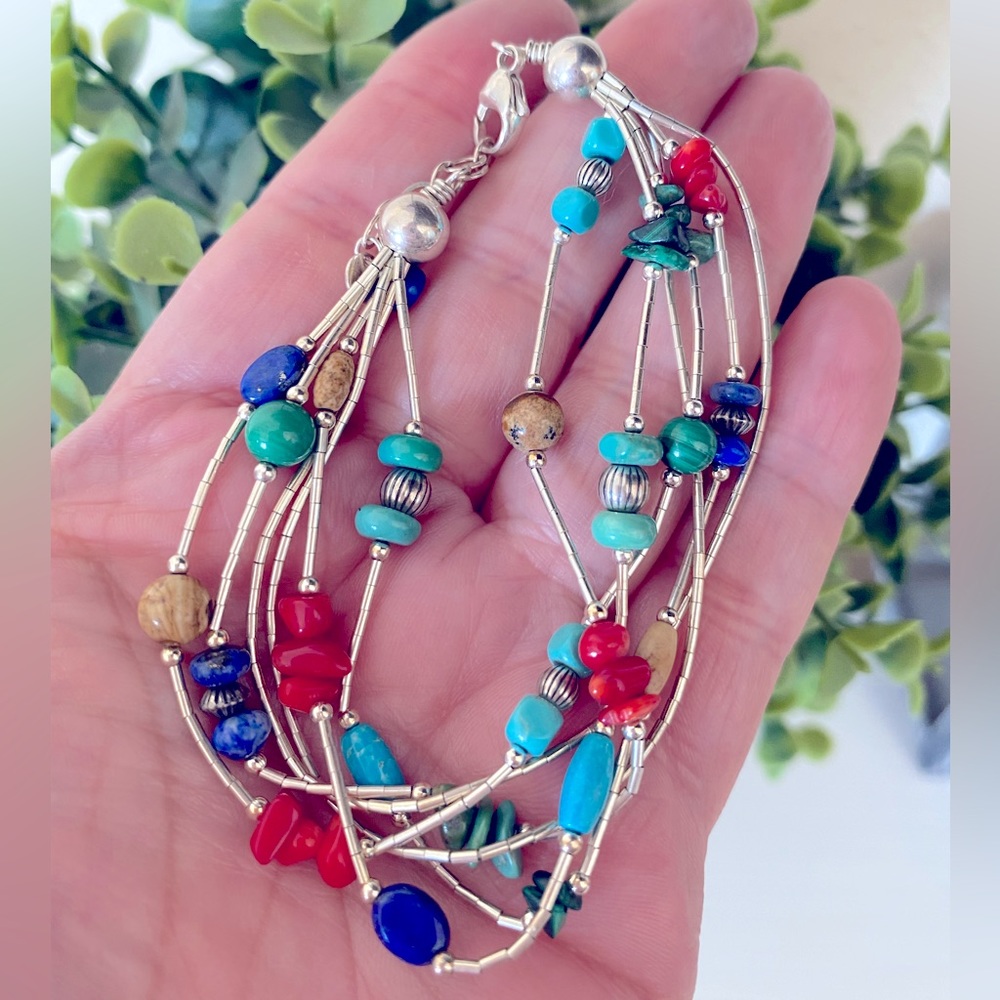 Vintage SHUBE Southwestern liquid Sterling silver bead Turquoise coral bracelet
